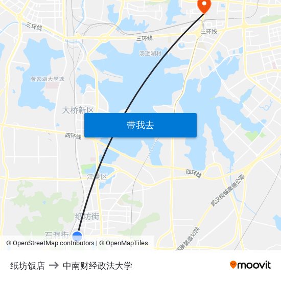 纸坊饭店 to 中南财经政法大学 map