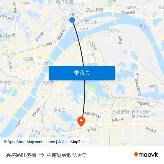 兴盛路旺盛街 to 中南财经政法大学 map