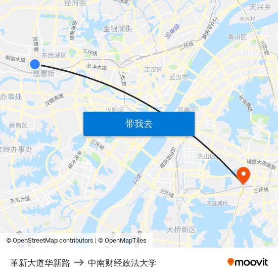 革新大道华新路 to 中南财经政法大学 map