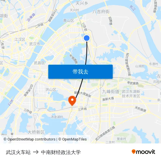 武汉火车站 to 中南财经政法大学 map
