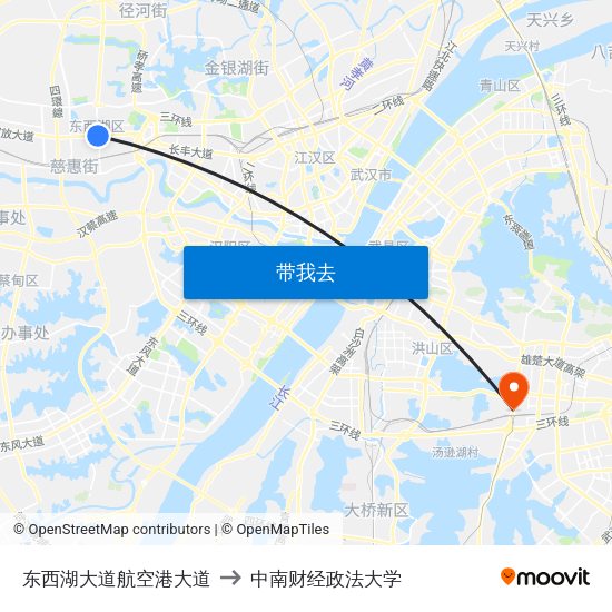 东西湖大道航空港大道 to 中南财经政法大学 map