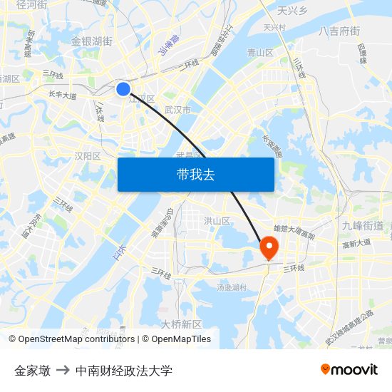 金家墩 to 中南财经政法大学 map