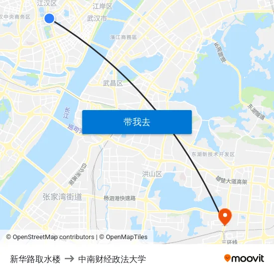 新华路取水楼 to 中南财经政法大学 map