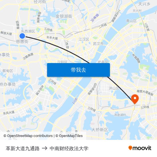 革新大道九通路 to 中南财经政法大学 map