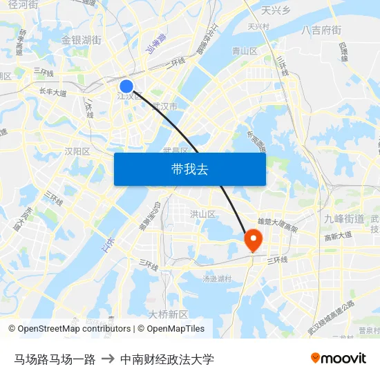 马场路马场一路 to 中南财经政法大学 map