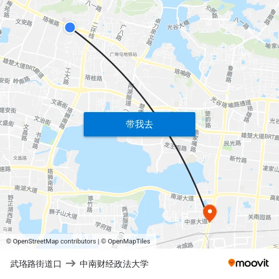 武珞路街道口 to 中南财经政法大学 map