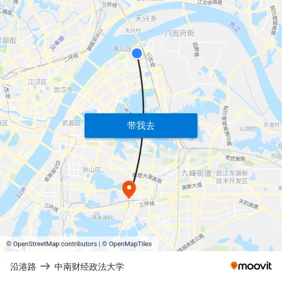 沿港路 to 中南财经政法大学 map