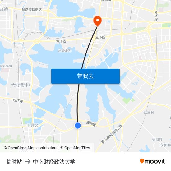 临时站 to 中南财经政法大学 map