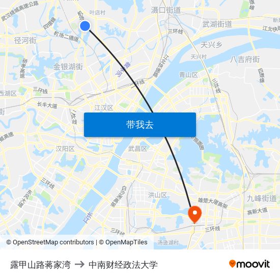 露甲山路蒋家湾 to 中南财经政法大学 map