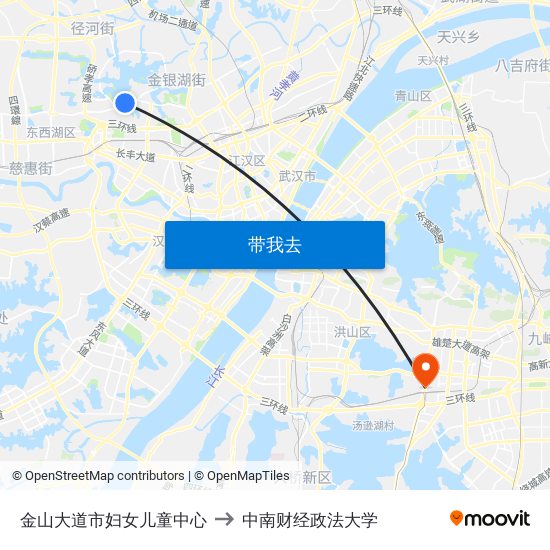 金山大道市妇女儿童中心 to 中南财经政法大学 map