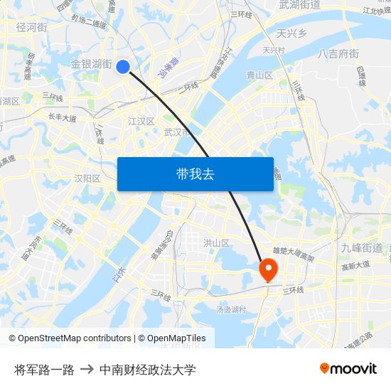 将军路一路 to 中南财经政法大学 map