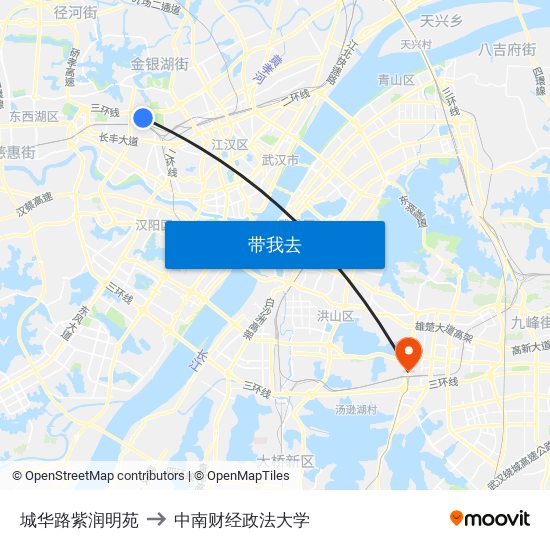 城华路紫润明苑 to 中南财经政法大学 map
