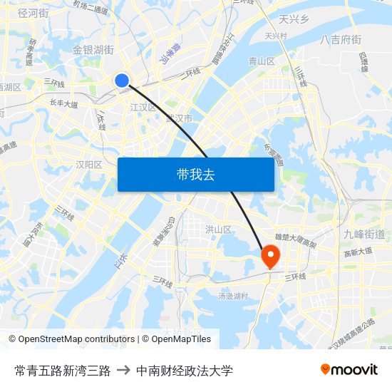 常青五路新湾三路 to 中南财经政法大学 map