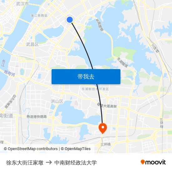 徐东大街汪家墩 to 中南财经政法大学 map