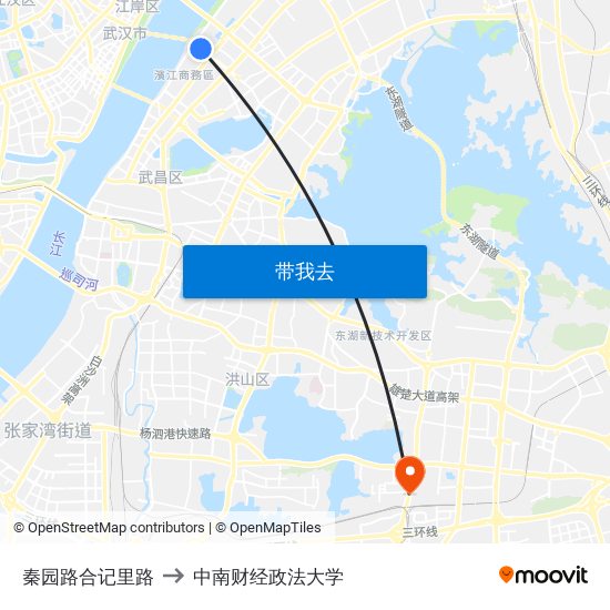 秦园路合记里路 to 中南财经政法大学 map