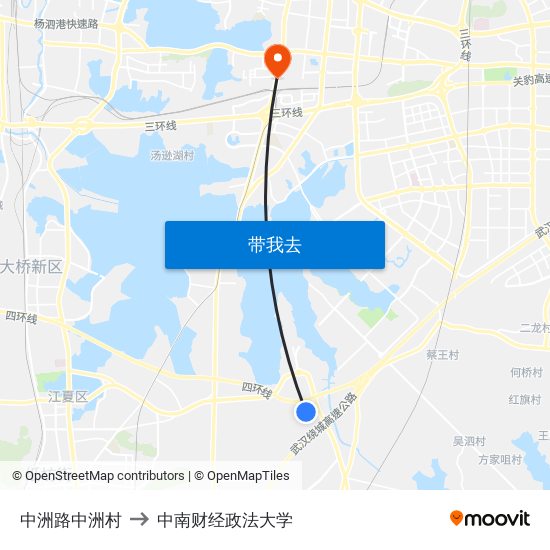 中洲路中洲村 to 中南财经政法大学 map