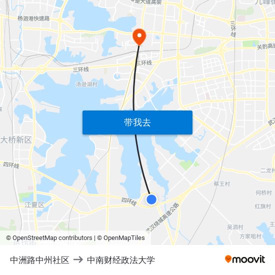 中洲路中州社区 to 中南财经政法大学 map