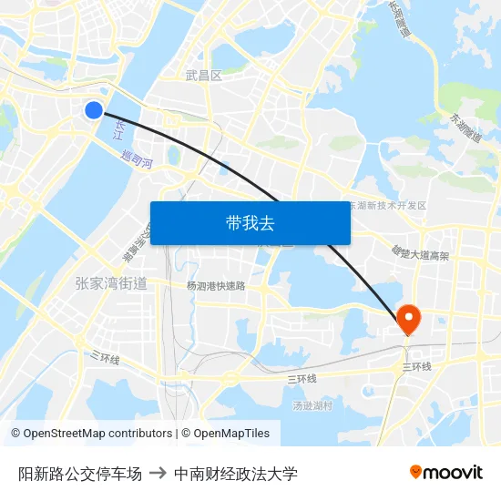 阳新路公交停车场 to 中南财经政法大学 map
