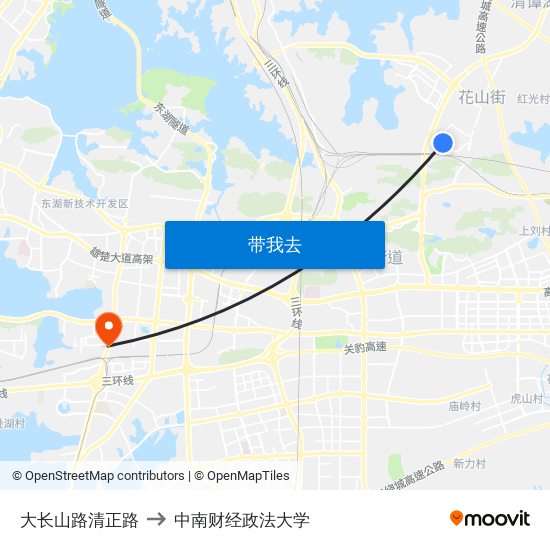 大长山路清正路 to 中南财经政法大学 map