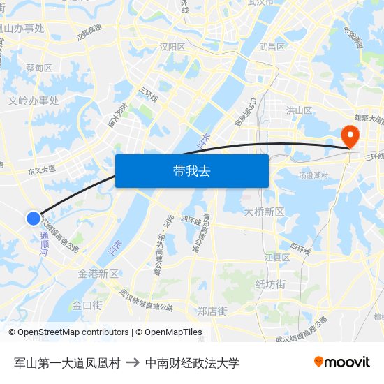 军山第一大道凤凰村 to 中南财经政法大学 map