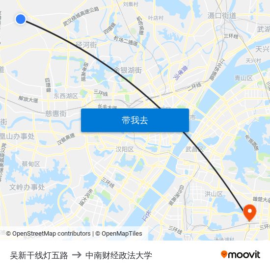 吴新干线灯五路 to 中南财经政法大学 map