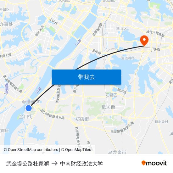 武金堤公路杜家澥 to 中南财经政法大学 map