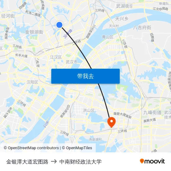 金银潭大道宏图路 to 中南财经政法大学 map