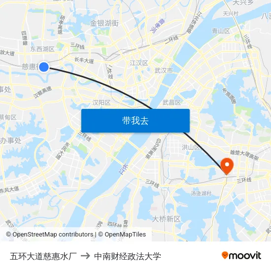 五环大道慈惠水厂 to 中南财经政法大学 map