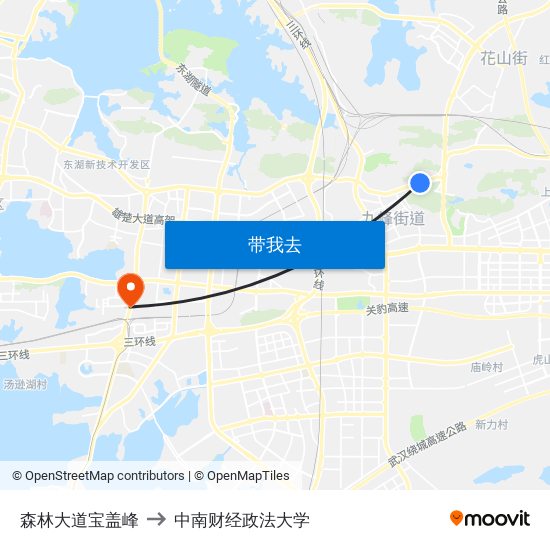 森林大道宝盖峰 to 中南财经政法大学 map