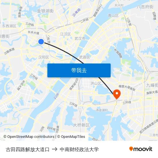 古田四路解放大道口 to 中南财经政法大学 map