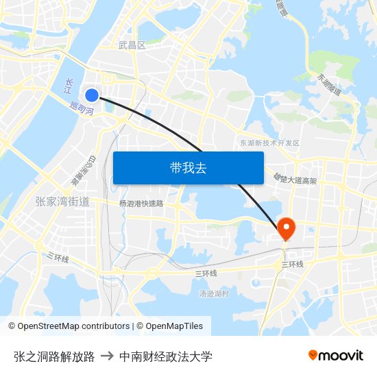 张之洞路解放路 to 中南财经政法大学 map