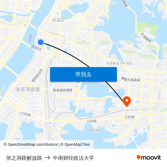 张之洞路解放路 to 中南财经政法大学 map