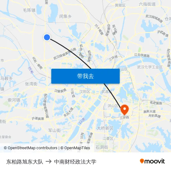 东柏路旭东大队 to 中南财经政法大学 map