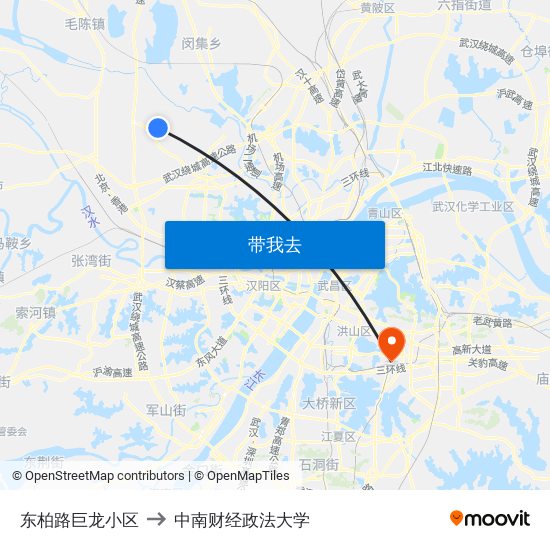 东柏路巨龙小区 to 中南财经政法大学 map