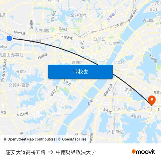 惠安大道高桥五路 to 中南财经政法大学 map