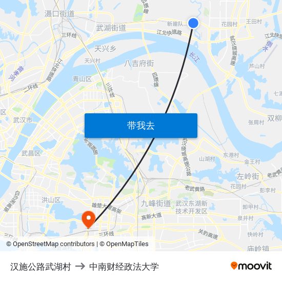 汉施公路武湖村 to 中南财经政法大学 map