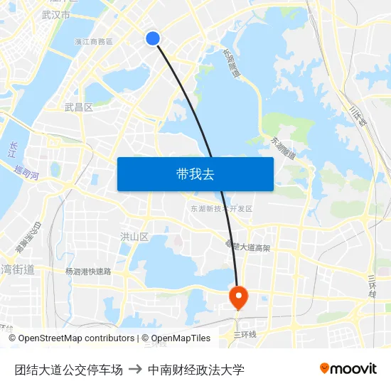 团结大道公交停车场 to 中南财经政法大学 map