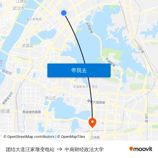 团结大道汪家墩变电站 to 中南财经政法大学 map