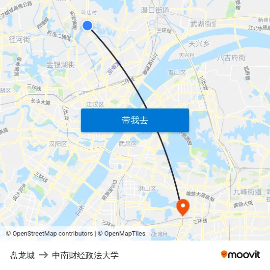 盘龙城 to 中南财经政法大学 map