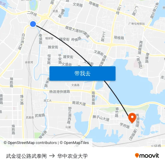 武金堤公路武泰闸 to 华中农业大学 map