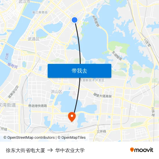 徐东大街省电大厦 to 华中农业大学 map