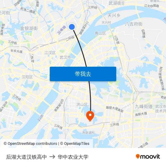 后湖大道汉铁高中 to 华中农业大学 map