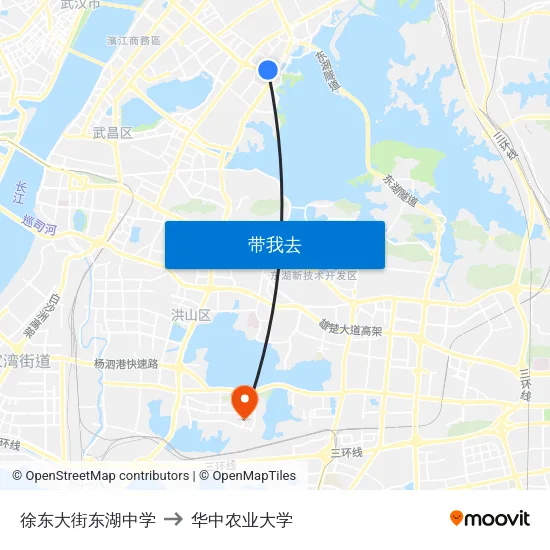 徐东大街东湖中学 to 华中农业大学 map