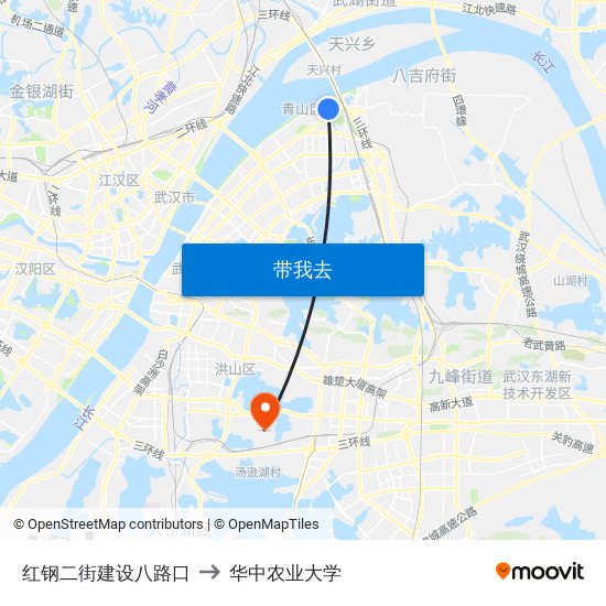 红钢二街建设八路口 to 华中农业大学 map