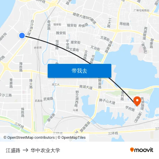 江盛路 to 华中农业大学 map