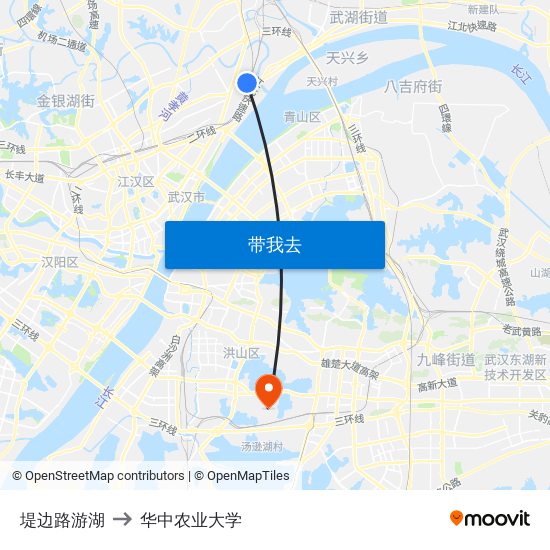 堤边路游湖 to 华中农业大学 map