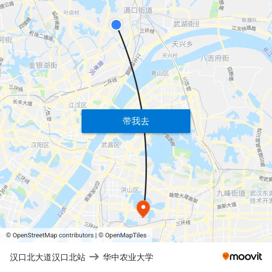 汉口北大道汉口北站 to 华中农业大学 map