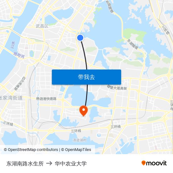 东湖南路水生所 to 华中农业大学 map