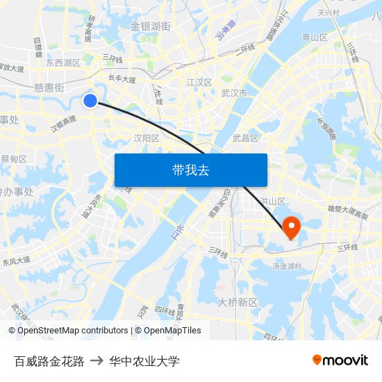 百威路金花路 to 华中农业大学 map