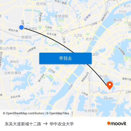 东吴大道新城十二路 to 华中农业大学 map